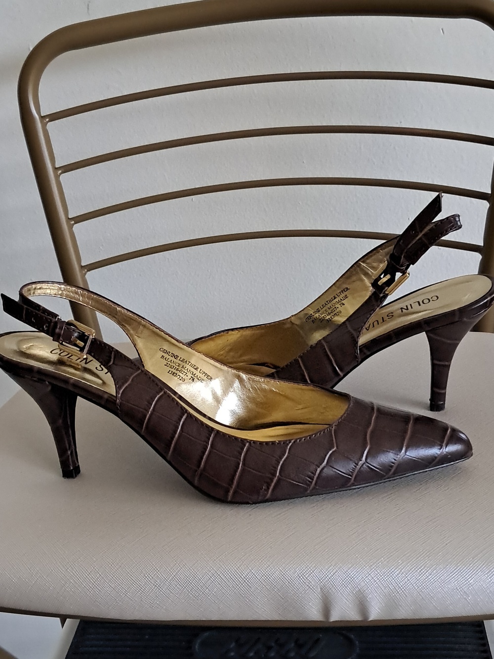 Colin Stuart Dark Brown Croc-Embossed Slingback Kitten Heels